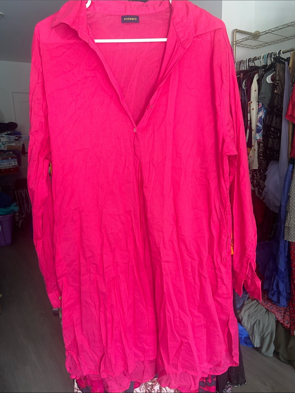 Piombo Vibrant Pink cotton Long Shirt Dress swim coverup